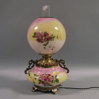 Late Victorian Hand-painted Kerosene Lamp