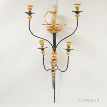 Carved Giltwood Sword-form Five-light Sconce