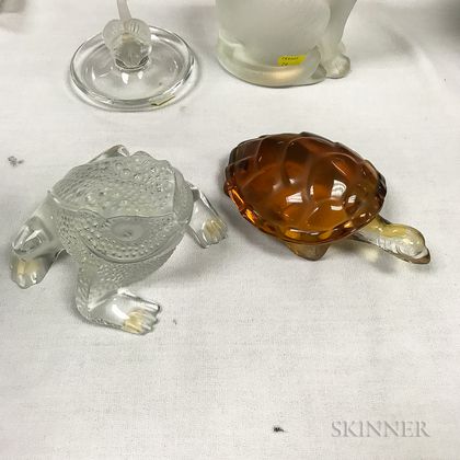 Two Modern Lalique Frog- and Turtle-form Paperweights