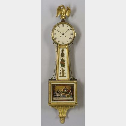 Chelsea Clock Co./Kittinger Williamsburg Federal-style Parcel-gilt Mahogany and Reverse-Painted Banjo Wall Timepiece