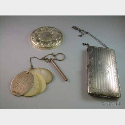 Towle Sterling Silver Mirror, a Sterling Silver Purse/Compact, and an English Sterling Silver Ivory Sheet Note ... 