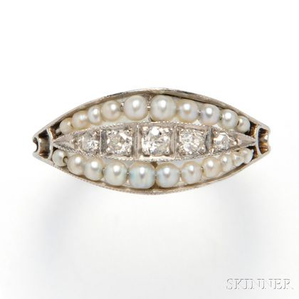 Art Deco Platinum, Seed Pearl, and Diamond Ring