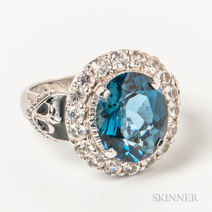 14kt White Gold and Blue Gemstone Ring