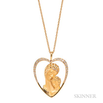 18kt Gold and Diamond Mother and Child Heart Pendant, Carrera y Carrera