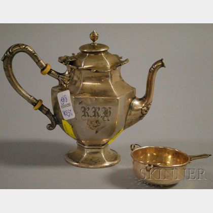 International Silver Co. Sterling Silver Teapot and Sterling Strainer