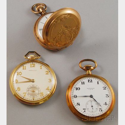Two 14kt Gold Pocket Watches and One Gold-filled Watch