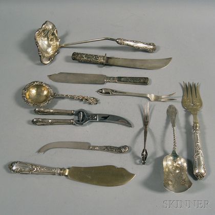 Small Group of Silver and Silver-handled Serving Flatware