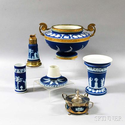 Six Pieces of Mostly Wedgwood Blue Jasperware