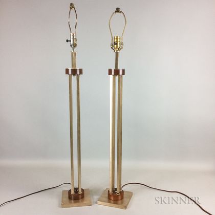Pair of Tall Chrome and Teak Table Lamps