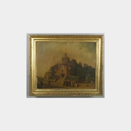 Continental Timepiece-Mounted Framed Painting on Tin