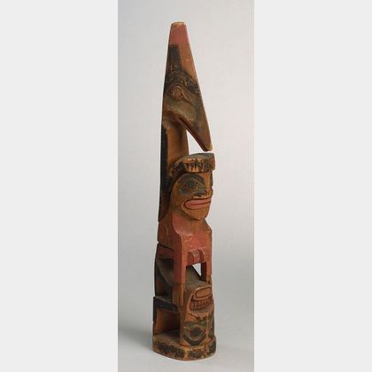 Northwest Coast Polychrome Carved Wood Totem Pole