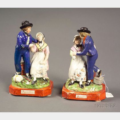 Pair of Staffordshire Pottery "Departure" and "Return" Figural Groups