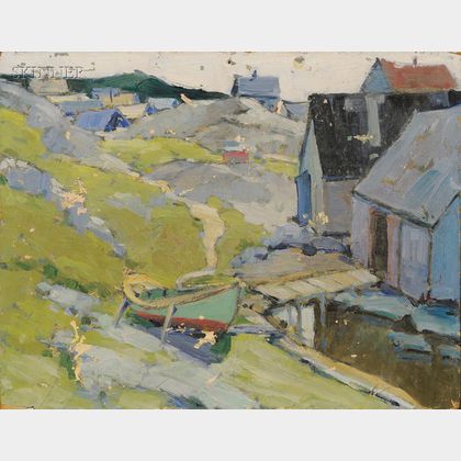 Walter Farndon (American, 1876-1964) The Fishing Shacks/Possibly a Nova Scotia Landscape