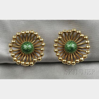 18kt Gold and Enamel Earclips