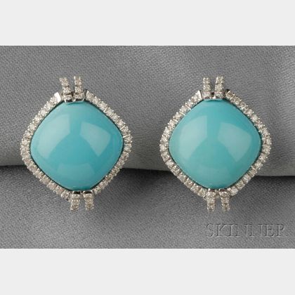 18kt White Gold and Turquoise Earclips