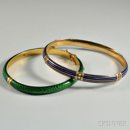 Two Gold and Enamel Bangles
