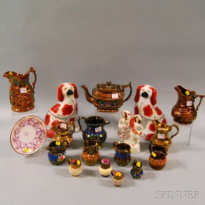 Eighteen Pieces of Mostly Copper Lustre Pitchers