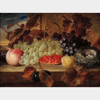 George Lance (British, 1802-1864) Still Life with Fruit and Bird's Nest