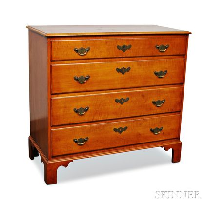 Chippendale-style Tiger Maple Chest of Drawers