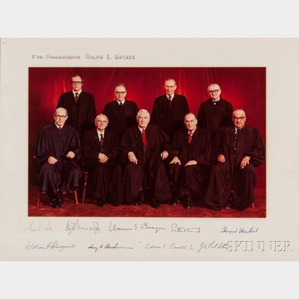 Supreme Court, Warren Earl Burger, Chief Justice (1907-1995) Signed Photograph of the Court, c. 1976.