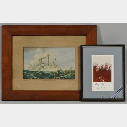 Framed Print of the U.S. Battleship Maine and a Betty and Gerald Ford Autographed Photograph. Estimate $100-150