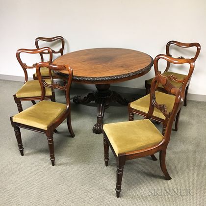 Regency Carved Rosewood Tilt-top Table and a Set of Six Chairs. Estimate $300-500
