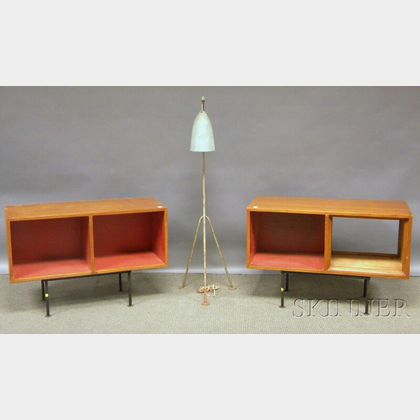 Mid-century Modern Tripod "Grasshopper" Floor Lamp and Two Cabinets on Metal Stands