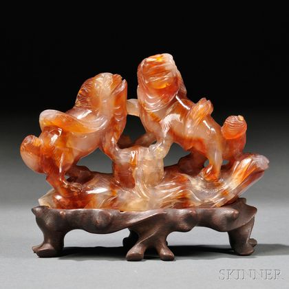 Agate Carving of Two Buddhist Lions