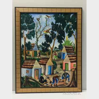 Adam Leontus (Haitian, 1928-1986) Chopping Wood/A Village Scene