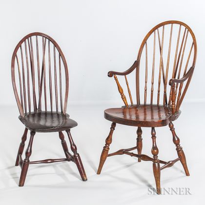 Two Braced Bow-back Windsor Chairs