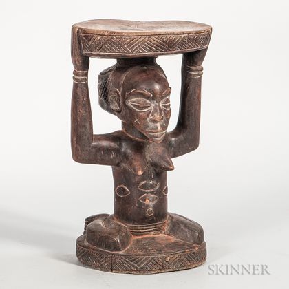 Luba-style Carved Wood Figural Stool