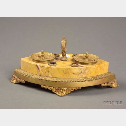Grand Tour Siena Marble and Bronze Mounted Inkstand