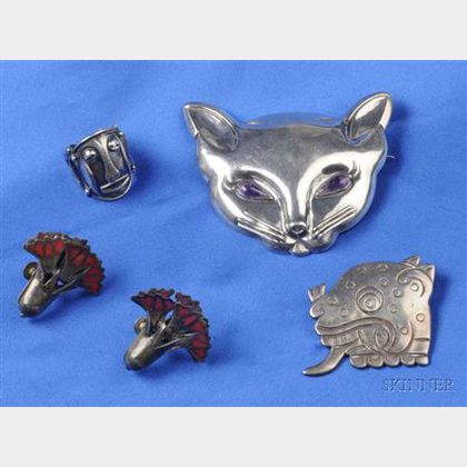 Group of Three Silver Jewelry Items, Mexico