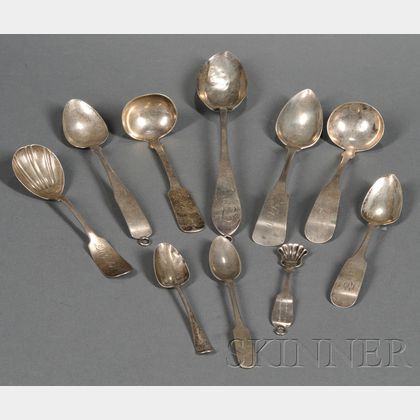 Eight Coin Silver Spoons and Two Ladles