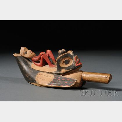 Northwest Coast Carved and Painted Wood Rattle Fragment