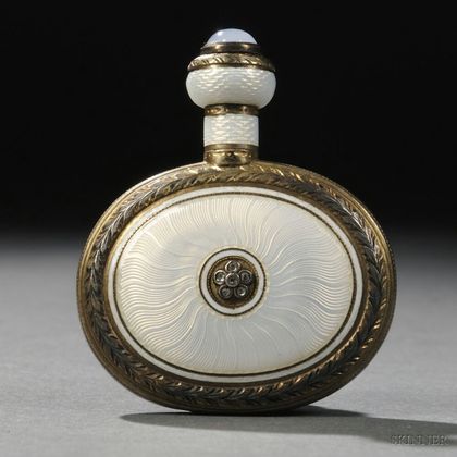 Russian Enameled, Gem-set, and Gilded .916 Silver Perfume