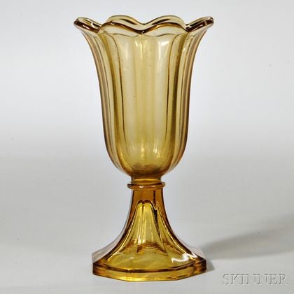 Amber Pressed Glass Tulip Vase