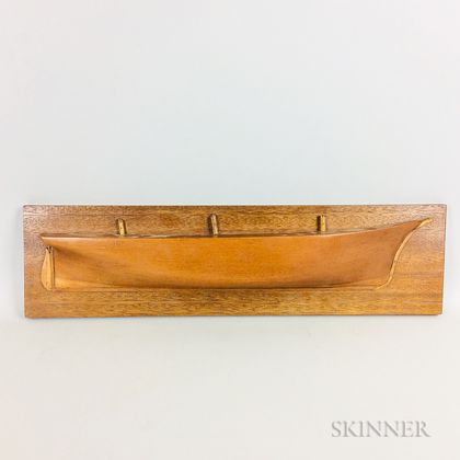 Carved and Mounted Half-hull Model of a Three-masted Vessel