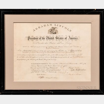 Lincoln, Abraham (1809-1865) Signed Collector of Internal Revenue Appointment.