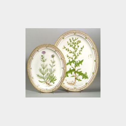 Two Royal Copenhagen Porcelain &#34;Flora Danica&#34; Oval Serving Platters