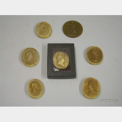 Six Classically Profile Plaster Molds and Bronze Medal