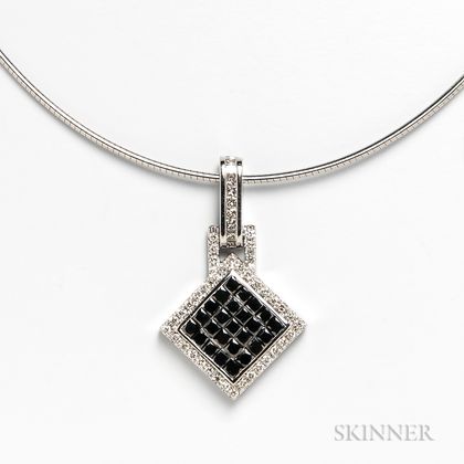 14kt White Gold, Diamond, and Black Diamond Pendant with 14kt White Gold Necklace