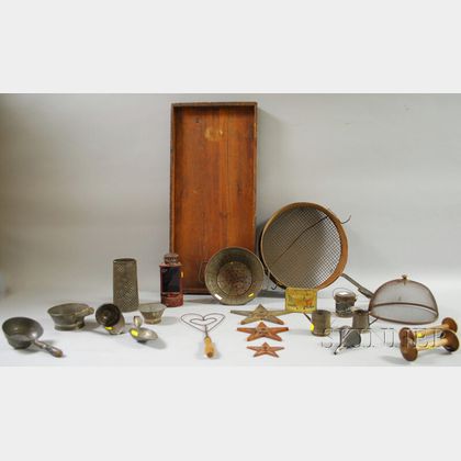 Twenty-one Tin and Wooden Kitchen and Domestic Items