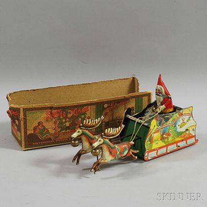 Strauss Tin Lithographed Wind-up "Santee Claus" Toy