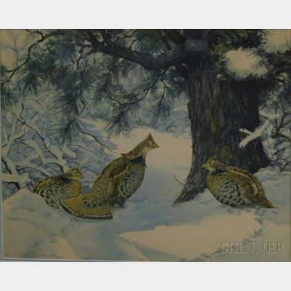 After Aiden Lassell Ripley (American, 1896-1969) Ruffled Grouse in the Snow.