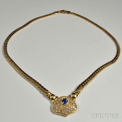 14kt Gold, Diamond, and Sapphire Necklace