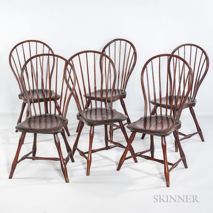 Set of Six Bamboo-turned Windsor Bow-back Side Chairs