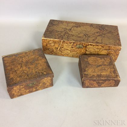 Three Pyrography-decorated Boxes