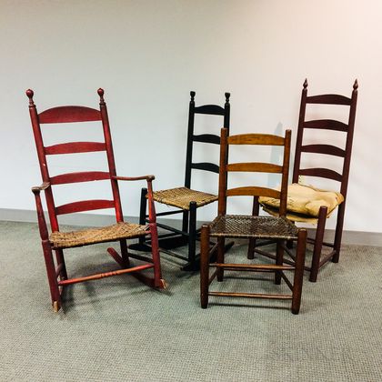 Four Country Slat-back Chairs.