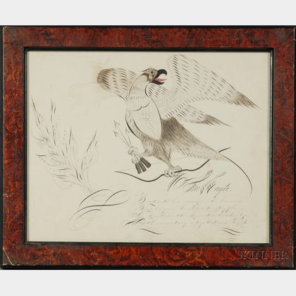 Framed Calligraphic Picture with Eagle